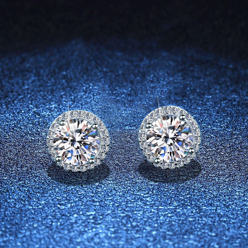 [Azure Tears]CLASSIC 4-PRONG ROUND MOISSANITE STUD EARRINGS