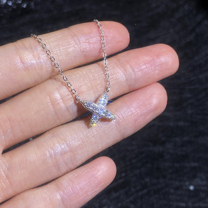 [Azure Tears]MODERN X-SHAPE PAVÉ MOISSANITE NECKLACE
