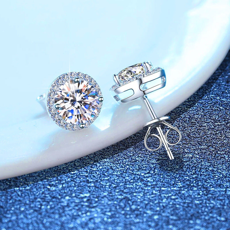 [Azure Tears]CLASSIC 4-PRONG ROUND MOISSANITE STUD EARRINGS