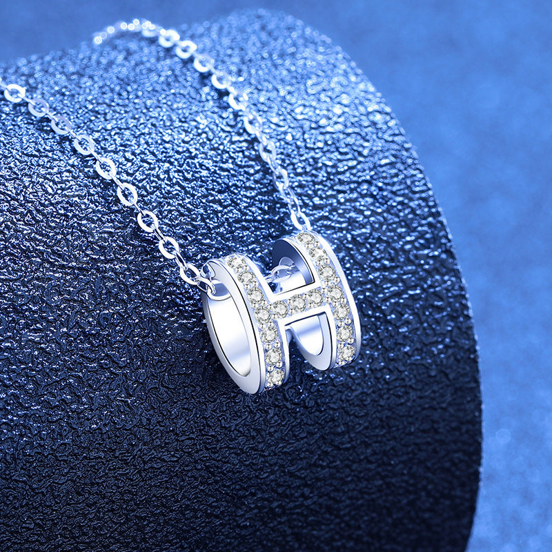 [Azure Tears]FULL-PAVE "H" MOISSANITE PENDANT NECKLACE