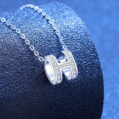 [Azure Tears]FULL-PAVE "H" MOISSANITE PENDANT NECKLACE