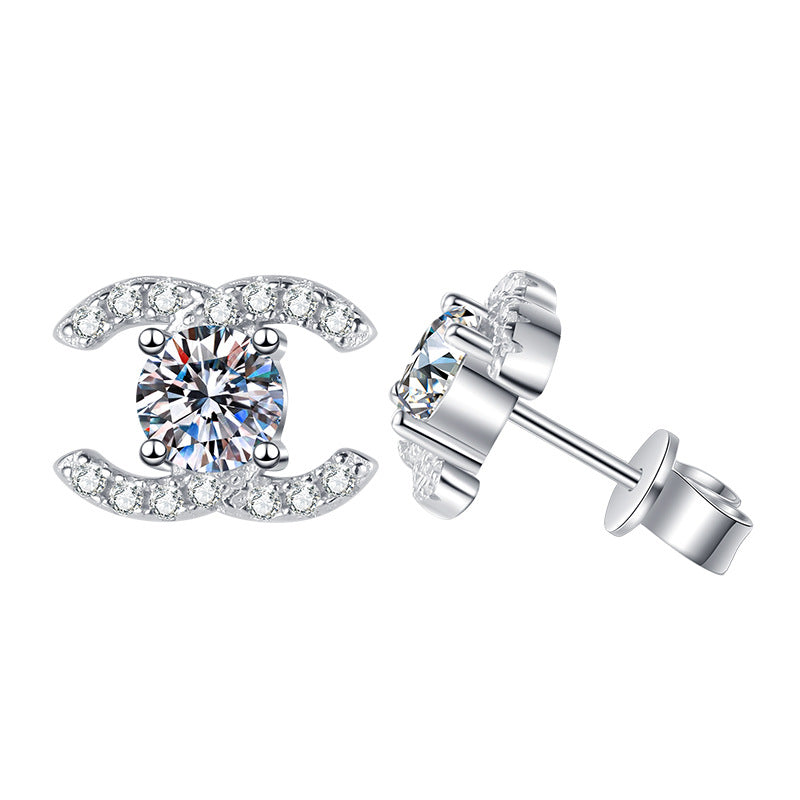 [Azure Tears]CHIC INTERLOCKING DOUBLE-C MOISSANITE STUD EARRINGS