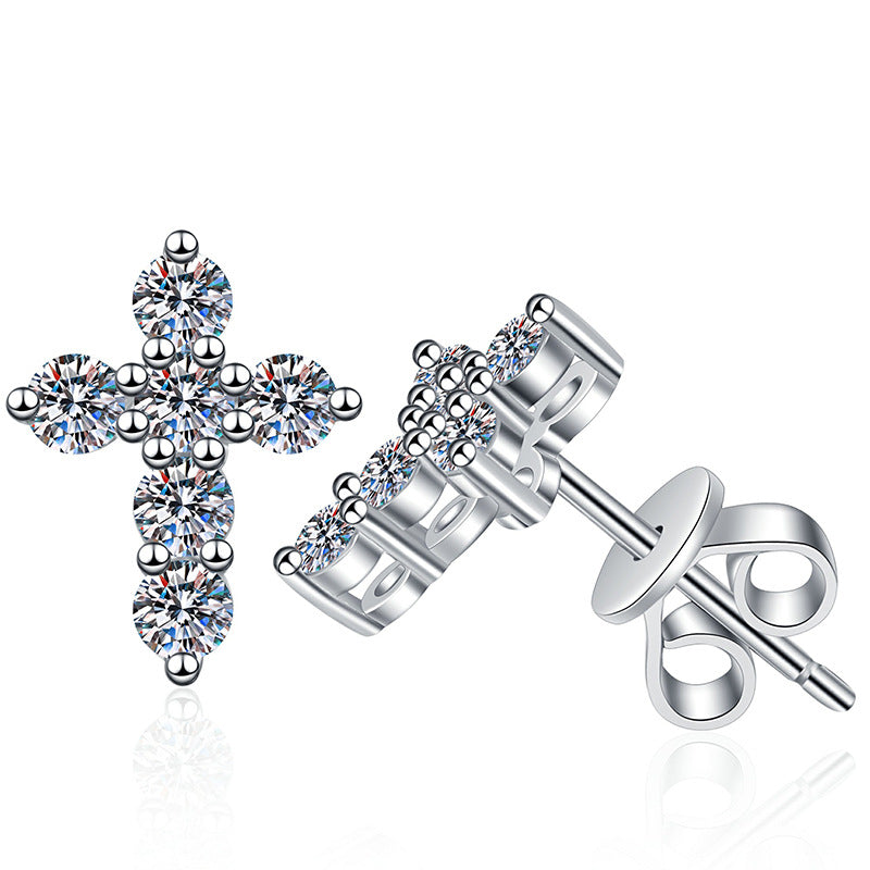 [Azure Tears]SPARKLING CROSS MOISSANITE STUD EARRINGS