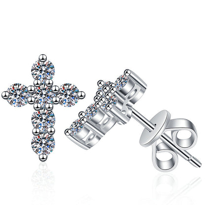 [Azure Tears]SPARKLING CROSS MOISSANITE STUD EARRINGS