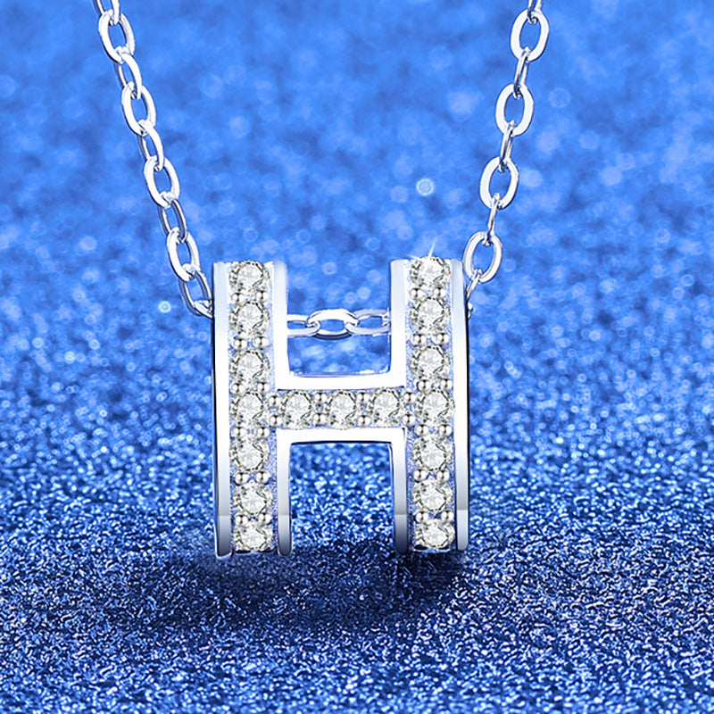[Azure Tears]FULL-PAVE "H" MOISSANITE PENDANT NECKLACE