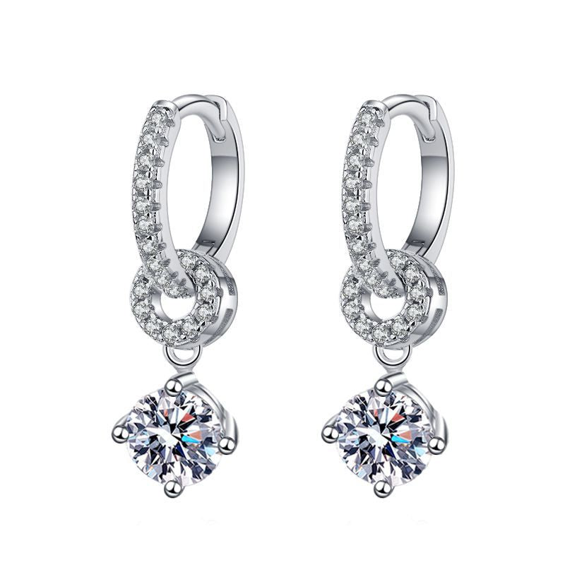 [Azure Tears]INTERLOCKING DOUBLE RING MOISSANITE DROP EARRINGS