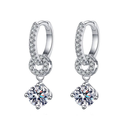 [Azure Tears]INTERLOCKING DOUBLE RING MOISSANITE DROP EARRINGS