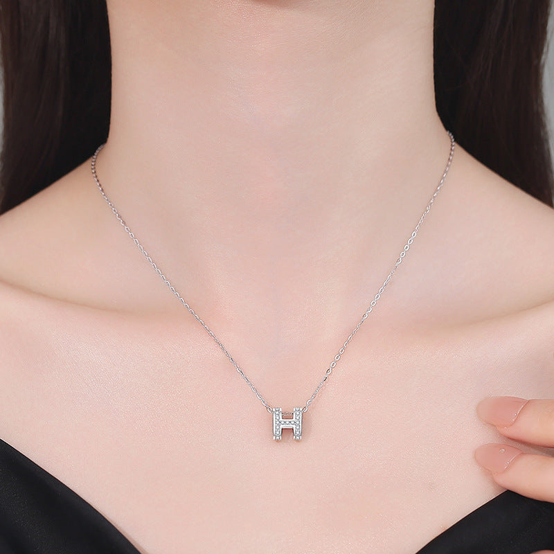 [Azure Tears]FULL-PAVE "H" MOISSANITE PENDANT NECKLACE