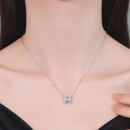 [Azure Tears]FULL-PAVE "H" MOISSANITE PENDANT NECKLACE