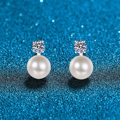 [Azure Tears]ELEGANT NATURAL PEARL & MOISSANITE DROP EARRINGS