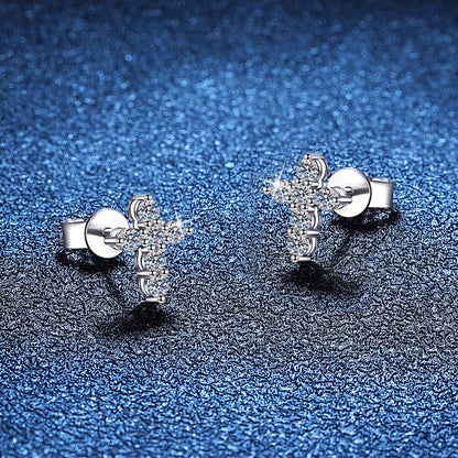 [Azure Tears]SPARKLING CROSS MOISSANITE STUD EARRINGS