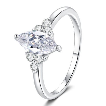 [Azure Tears]ELEGANT MARQUISE CUT MOISSANITE RING WITH SIDE ACCENTS