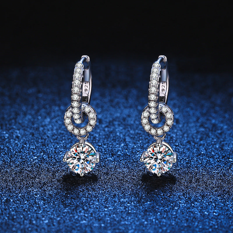 [Azure Tears]INTERLOCKING DOUBLE RING MOISSANITE DROP EARRINGS