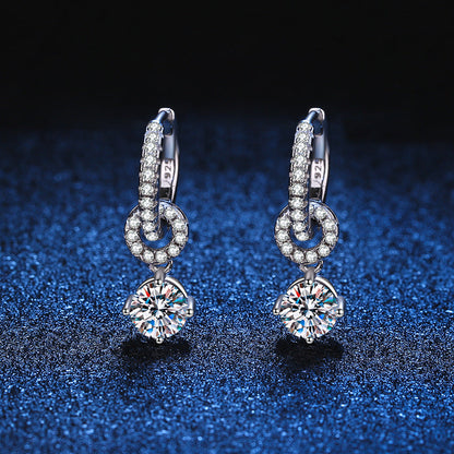 [Azure Tears]INTERLOCKING DOUBLE RING MOISSANITE DROP EARRINGS