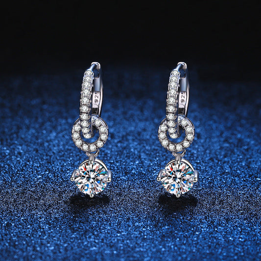 [Azure Tears]INTERLOCKING DOUBLE RING MOISSANITE DROP EARRINGS