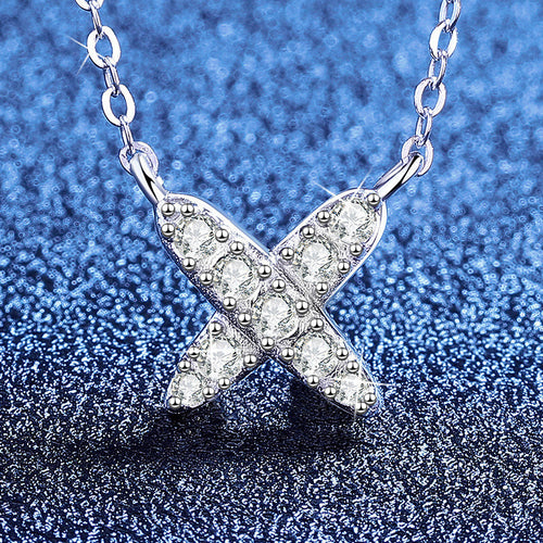 [Azure Tears]MODERN X-SHAPE PAVÉ MOISSANITE NECKLACE