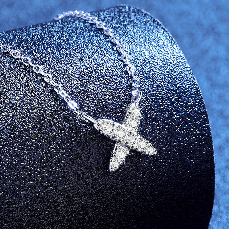 [Azure Tears]MODERN X-SHAPE PAVÉ MOISSANITE NECKLACE