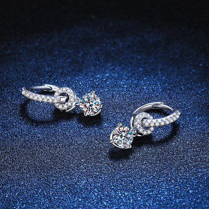 [Azure Tears]INTERLOCKING DOUBLE RING MOISSANITE DROP EARRINGS