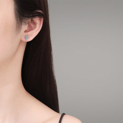 [Azure Tears]SPARKLING CROSS MOISSANITE STUD EARRINGS