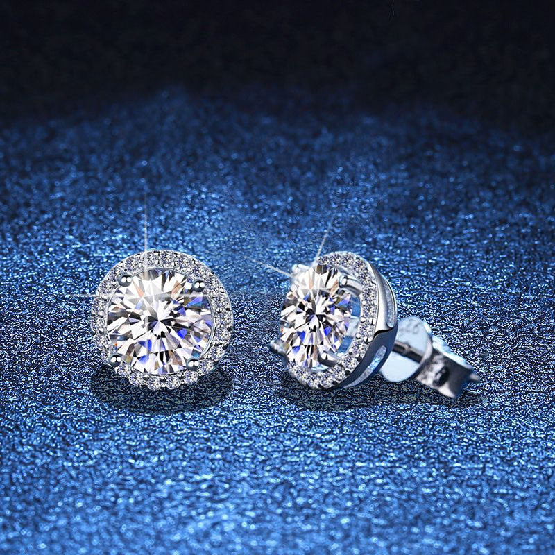 [Azure Tears]CLASSIC 4-PRONG ROUND MOISSANITE STUD EARRINGS