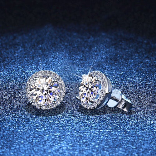 [Azure Tears]CLASSIC 4-PRONG ROUND MOISSANITE STUD EARRINGS