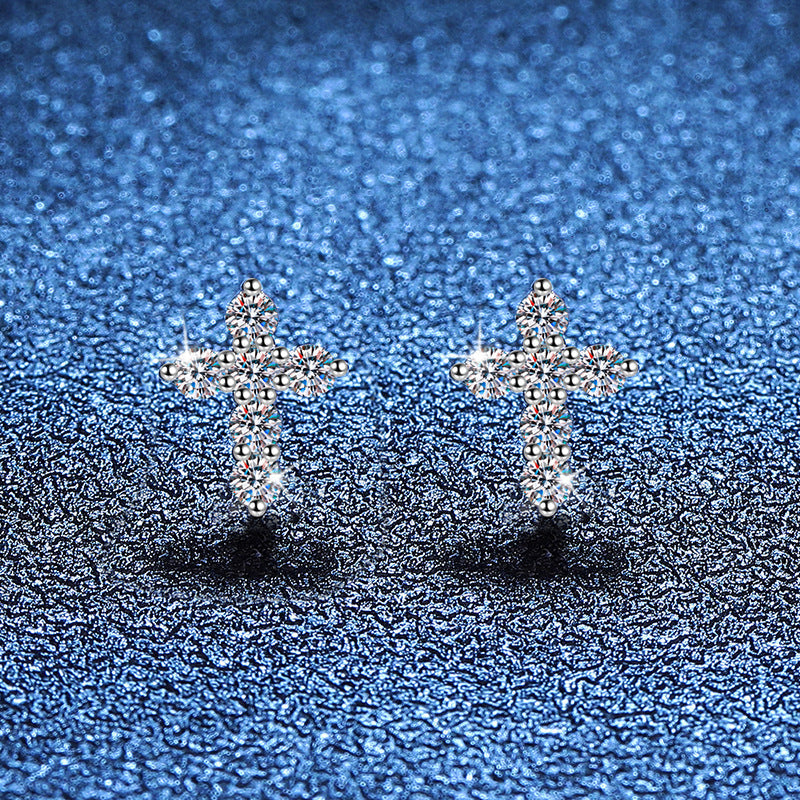 [Azure Tears]SPARKLING CROSS MOISSANITE STUD EARRINGS