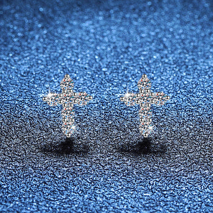 [Azure Tears]SPARKLING CROSS MOISSANITE STUD EARRINGS