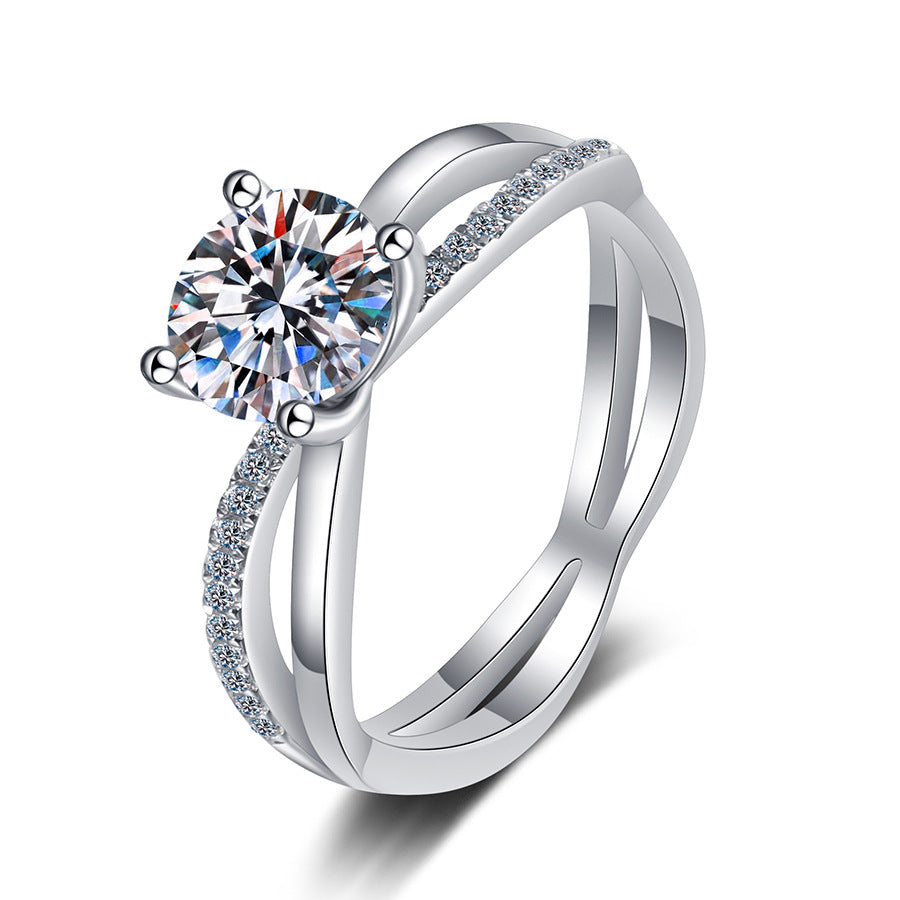 [Azure Tears]ELEGANT 4-PRONG CROSSOVER MOISSANITE ENGAGEMENT RING