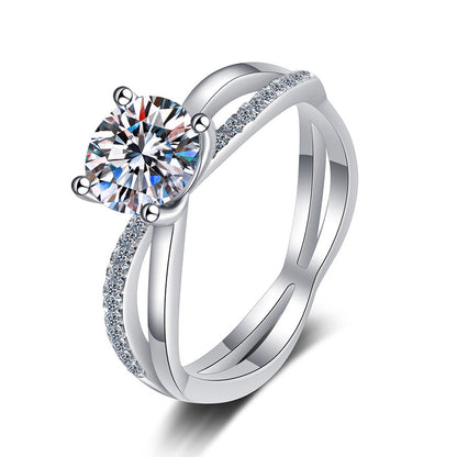 [Azure Tears]ELEGANT 4-PRONG CROSSOVER MOISSANITE ENGAGEMENT RING