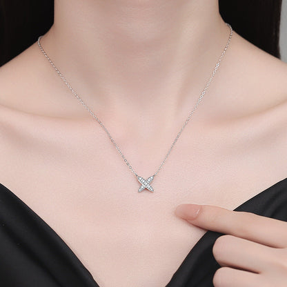 [Azure Tears]MODERN X-SHAPE PAVÉ MOISSANITE NECKLACE