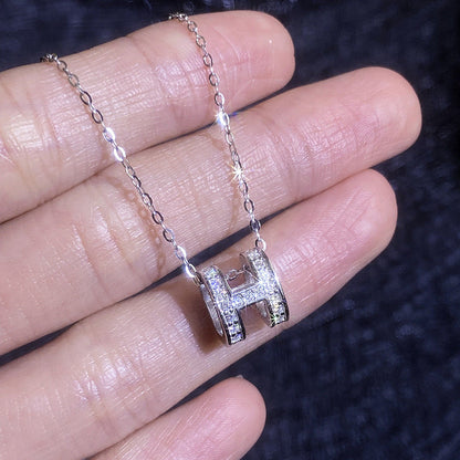 [Azure Tears]FULL-PAVE "H" MOISSANITE PENDANT NECKLACE