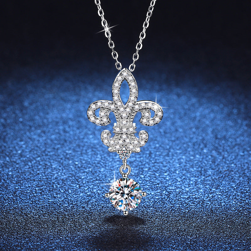 [Azure Tears]ROYAL FLEUR-DE-LIS MOISSANITE PENDANT NECKLACE
