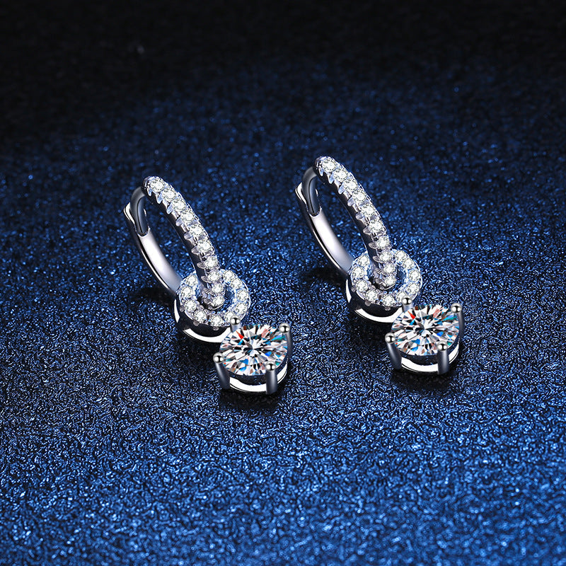 [Azure Tears]INTERLOCKING DOUBLE RING MOISSANITE DROP EARRINGS
