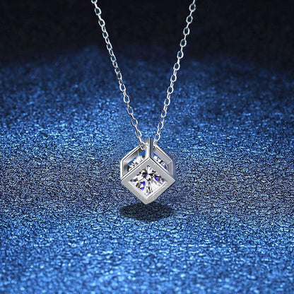 [Azure Tears]GEOMETRIC SUGAR-CUBE MOISSANITE NECKLACE