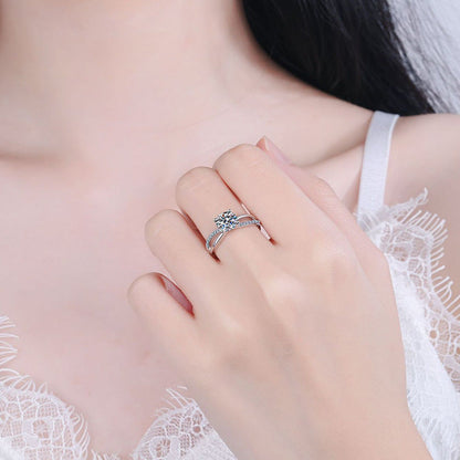 [Azure Tears]ELEGANT 4-PRONG CROSSOVER MOISSANITE ENGAGEMENT RING
