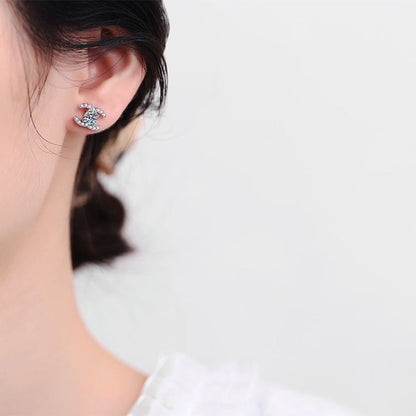 [Azure Tears]CHIC INTERLOCKING DOUBLE-C MOISSANITE STUD EARRINGS