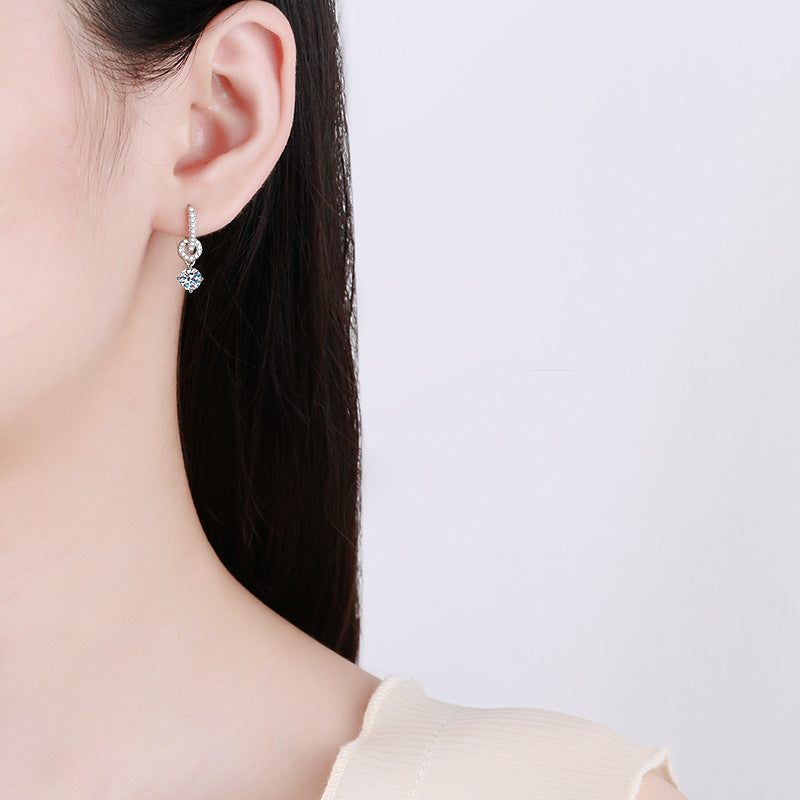 [Azure Tears]INTERLOCKING DOUBLE RING MOISSANITE DROP EARRINGS