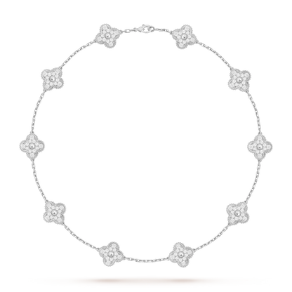 [Azure Tears]CLASSIC LUCKY 10-MOTIF CLOVER NECKLACE WHITE GOLD COLLECTION