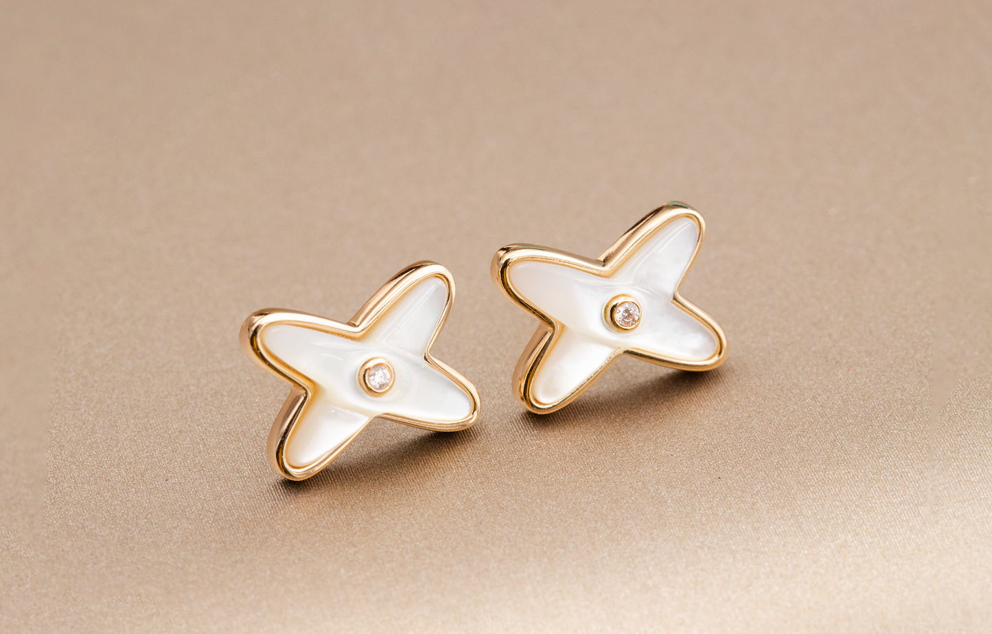[Azure Tears]JEUX DE WHITE MOP ROSE GOLD DIAMOND EARRINGS