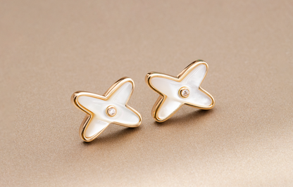 [Azure Tears]JEUX DE WHITE MOP ROSE GOLD DIAMOND EARRINGS