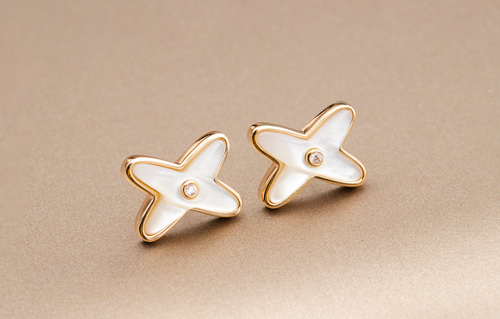[Azure Tears]JEUX DE WHITE MOP ROSE GOLD DIAMOND EARRINGS