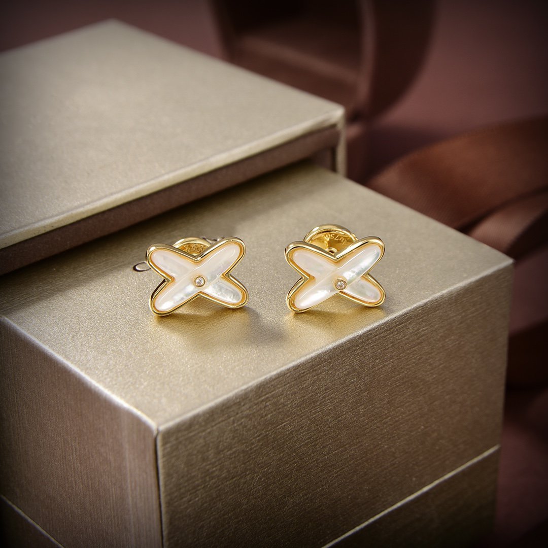 [Azure Tears]JEUX DE WHITE MOP GOLD DIAMOND EARRINGS