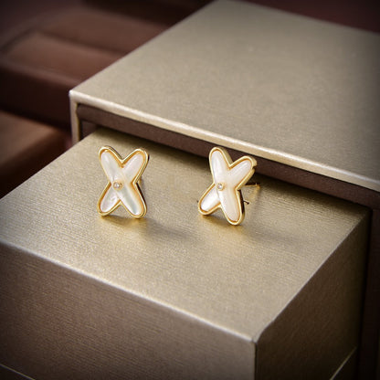 [Azure Tears]JEUX DE WHITE MOP GOLD DIAMOND EARRINGS