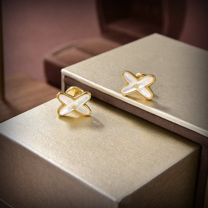[Azure Tears]JEUX DE WHITE MOP GOLD DIAMOND EARRINGS