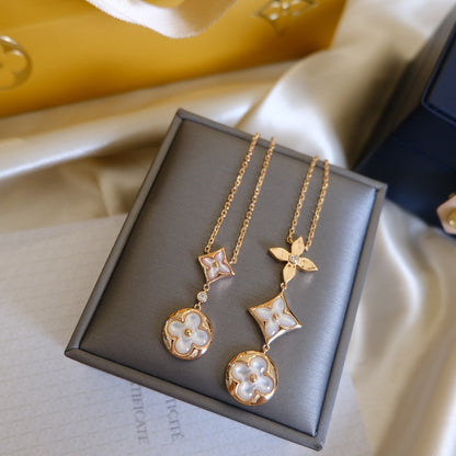 [Azure Tears]COLOR BLOSSOM LARIAT NECKLACE ROSE GOLD WHITE MOTHER PEARL AND DIAMOND