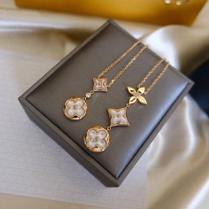 [Azure Tears]COLOR BLOSSOM LARIAT NECKLACE ROSE GOLD WHITE MOTHER PEARL AND DIAMOND