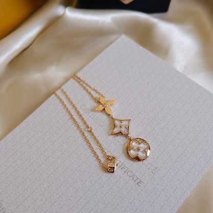 [Azure Tears]COLOR BLOSSOM LARIAT NECKLACE ROSE GOLD WHITE MOTHER PEARL AND DIAMOND