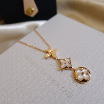 [Azure Tears]COLOR BLOSSOM LARIAT NECKLACE ROSE GOLD WHITE MOTHER PEARL AND DIAMOND