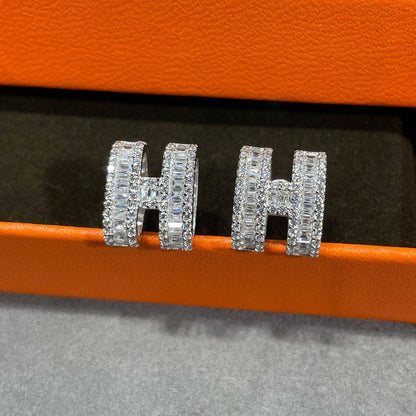 [Azure Tears]H STUD EARRINGS WITH SILVER DIAMONDS