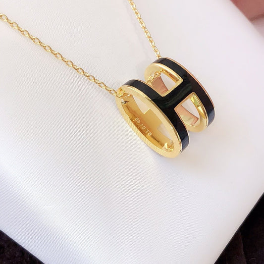 [Azure Tears]HM CLIC BLACK ENAMEL GOLD NECKLACE